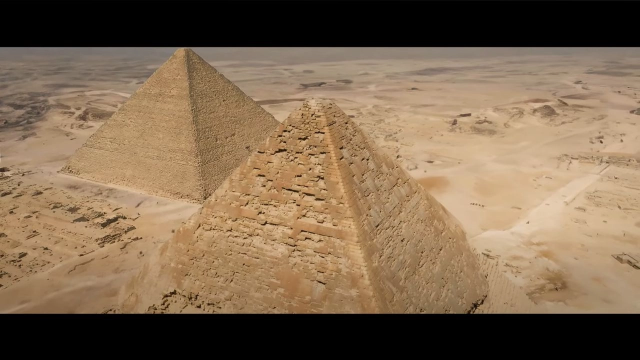 Arial view The Giza Pyramids Featured in Murder at the Embassy