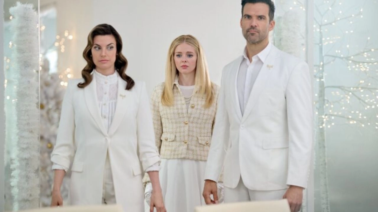 Hallmark's A Christmas Angel Match Filming Locations (2025) 4 Meghan Ory, Amanda Jordan, and Benjamin Ayres in A Christmas Angel Match (2025)