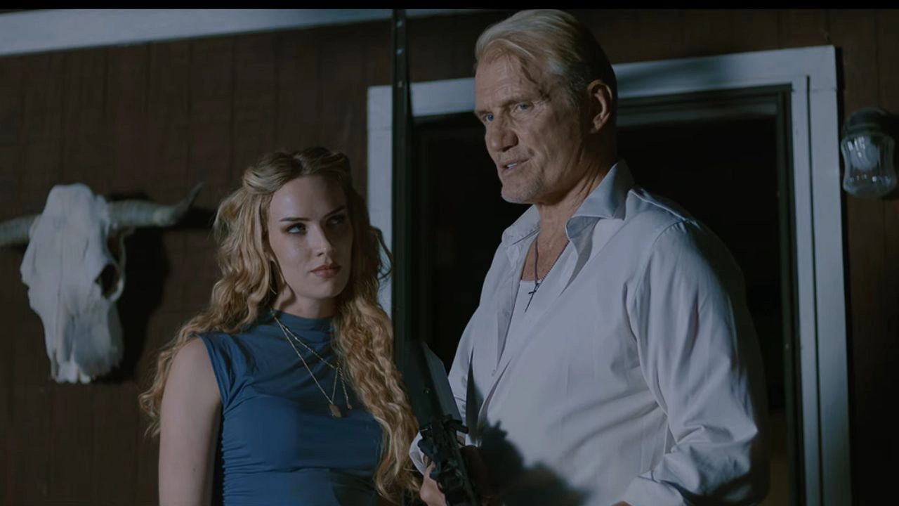 Charlotte Kirk and Dolph Lundgren in Exit Protocol