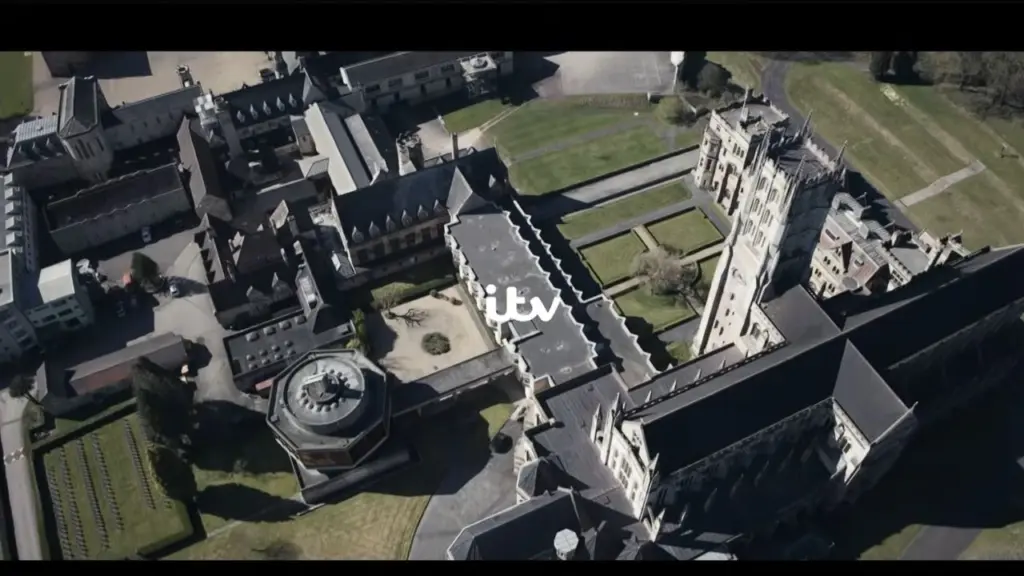 Drone shot of Downside School, Somerset, England Featured in ITV's Gone