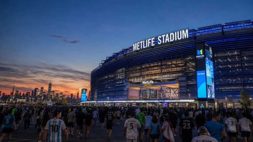 The World Cup 2026 Final Is at MetLife Stadium - Here's the NYC On-Screen Bucket List Next Door 2 MetLife Stadium exterior on a clear July evening
